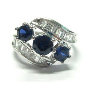 Sterling Silver Created Sapphire and CZ sz 7